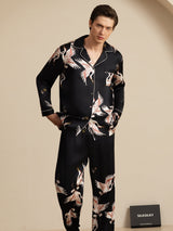 [Schwarz] SilkSilky-DE Long Sleeve Notch-Kragen Herren Pyjamas 004