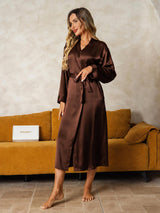 [Braun] SilkSilky-DE Long Sleeve Damen Morgenmantel 005