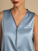 [Graublau] SilkSilky-DE Sleeveless V Neck Damenhemd 006
