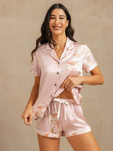 [Rosa] SilkSilky-DE Short Sleeve Notch-Kragen Damen Pyjamas 006