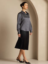 [Dunkelgrau] SilkSilky-DE Long Sleeve Lapel Collar Damenhemd 004