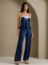 [Dunkelblau] SilkSilky-DE Spaghetti Strap V Neck Cami Top 007