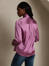 [Dunkelviolett] SilkSilky-DE Long Sleeve High Neck Bluse 002