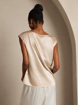 [Beige] SilkSilky-DE Cap Sleeve Round Neck T-Shirt 002