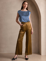 [Echtes Petrol] SilkSilky-DE Cap Sleeve Round Neck T-Shirt 005