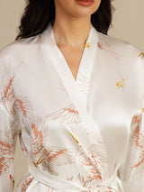 [Weiß] SilkSilky-DE 3/4 Sleeve Damen Morgenmantel 004