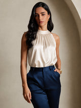 [Beige] SilkSilky-DE Sleeveless Halter T-Shirt 001