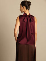 [Dunkelrot] SilkSilky-DE 19Momme Ärmellos Hoher Kragen Bluse 002