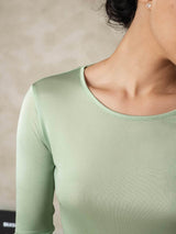 [Grün] SilkSilky-DE Langärmelig Rundhalsausschnitt Damen Lange Unterwäsche 005