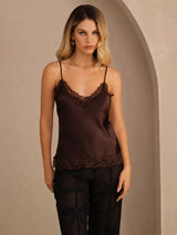 [Braun] SilkSilky-DE Spaghetti Strap V Neck Cami Top 001