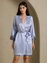 [Stahlblau] SilkSilky-DE 3/4 Sleeve Damen Morgenmantel 008