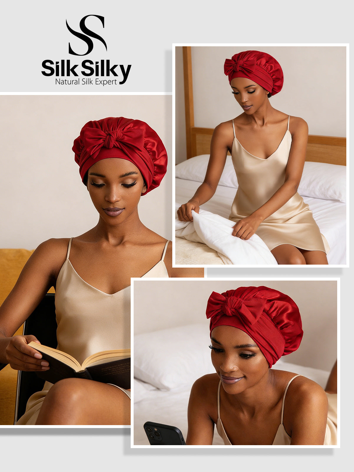 [Rotwein] SilkSilky-DE Reine Seide Sleep Cap 005