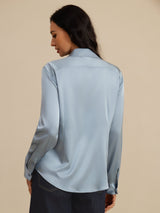 [Graublau] SilkSilky-DE Long Sleeve Lapel Collar Damenhemd 002