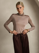 [Khaki] SilkSilky-DE Langärmelig Rollkragen T-Shirt 003