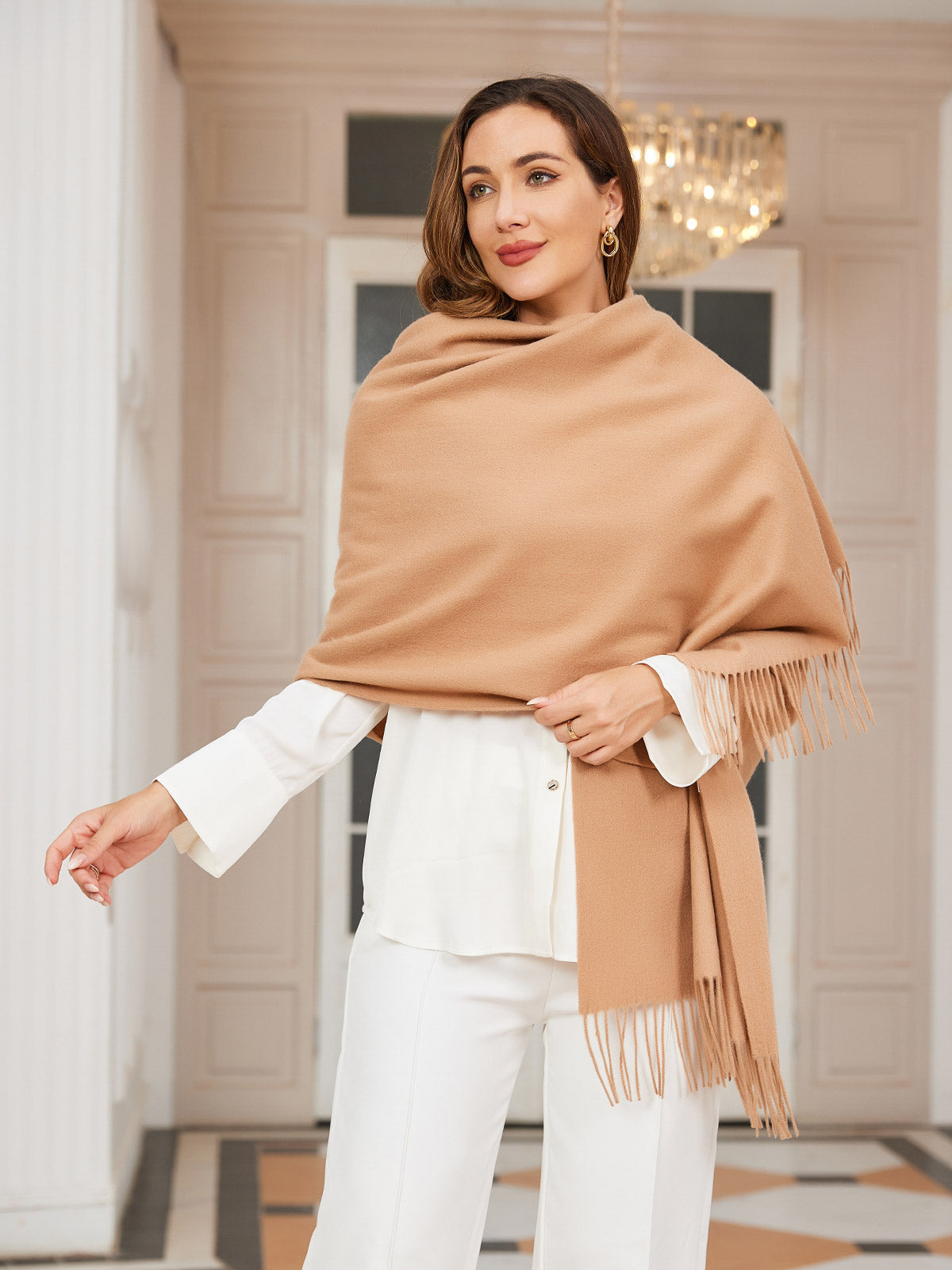 [Tan] SilkSilky-DE Wolle Scarf 004