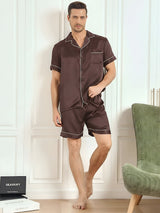 [Kaffee] SilkSilky-DE Short Sleeve Notch-Kragen Herren Pyjamas 004