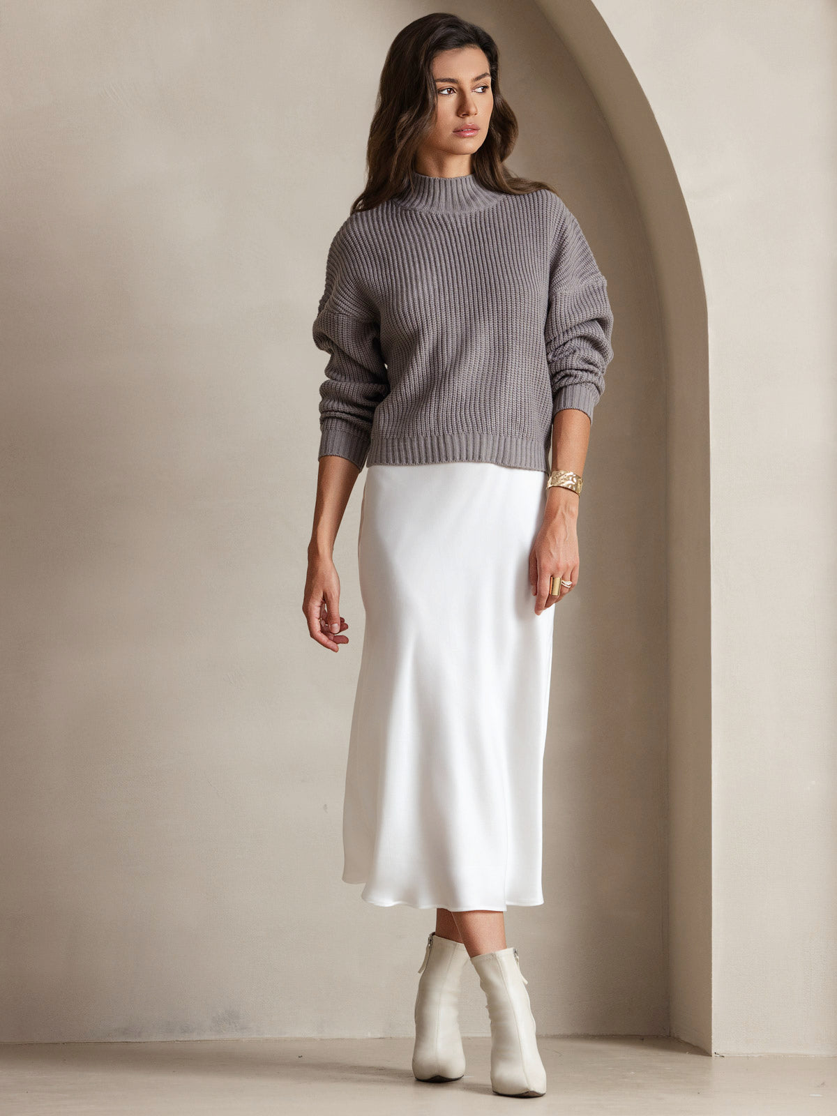 [Weiß] SilkSilky-DE Ärmellos Kleider 006