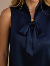 [Dunkelblau] SilkSilky-DE Sleeveless Tie Neck Cami Top 007