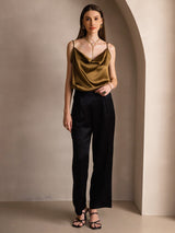 [Braun] SilkSilky-DE Spaghetti Strap Cowl Neck Cami Top 006