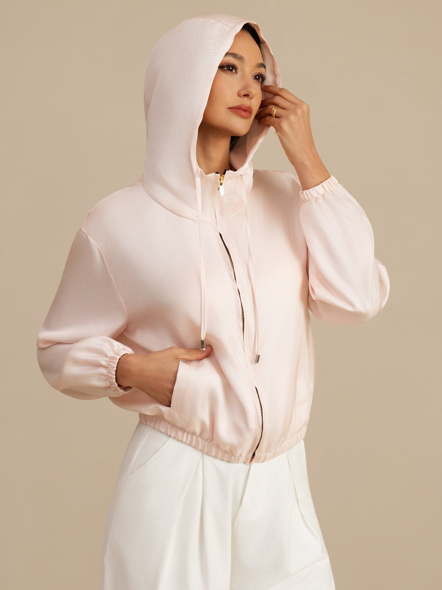 [Rosa] SilkSilky-DE 18Momme Langärmelig Stehkragen Oberbekleidung 001