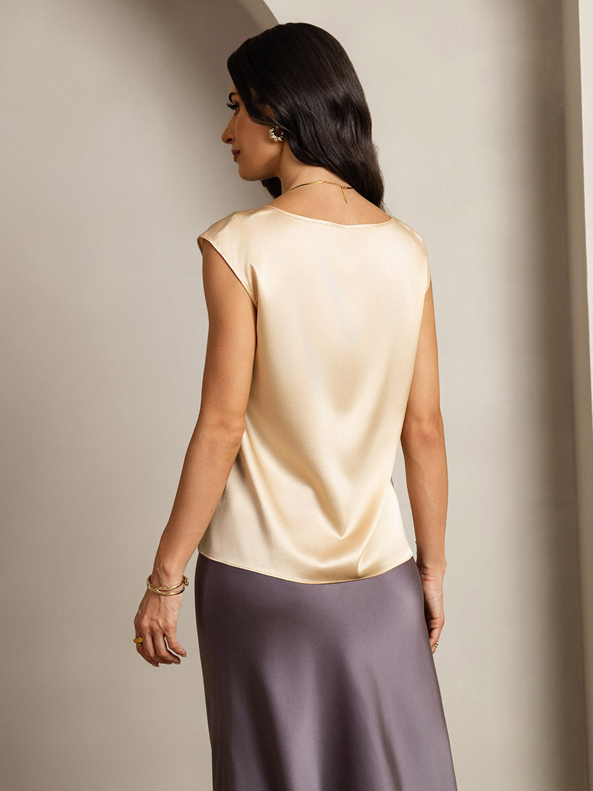 [Champagner] SilkSilky-DE 19Momme Seide Womens T-Shirt 002