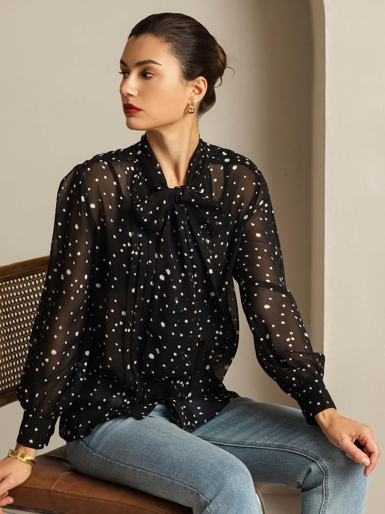 [Punktmuster] SilkSilky-DE Reine Seide Womens Shirt 001