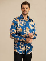 [Navy Drache] SilkSilky-DE Long Sleeve Lapel Collar Herrenhemd 004