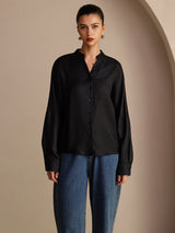 [Schwarz] SilkSilky-DE Long Sleeve Blouse 003