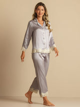 [Lavendel] SilkSilky-DE Langärmelig Damen Pyjamas 008