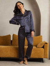 [Marine Kette] SilkSilky-DE Long Sleeve Notch-Kragen Damen Pyjamas 002