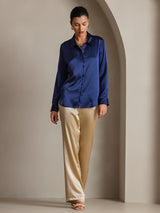 [Dunkelblau] SilkSilky-DE Long Sleeve Lapel Collar Damenhemd 005
