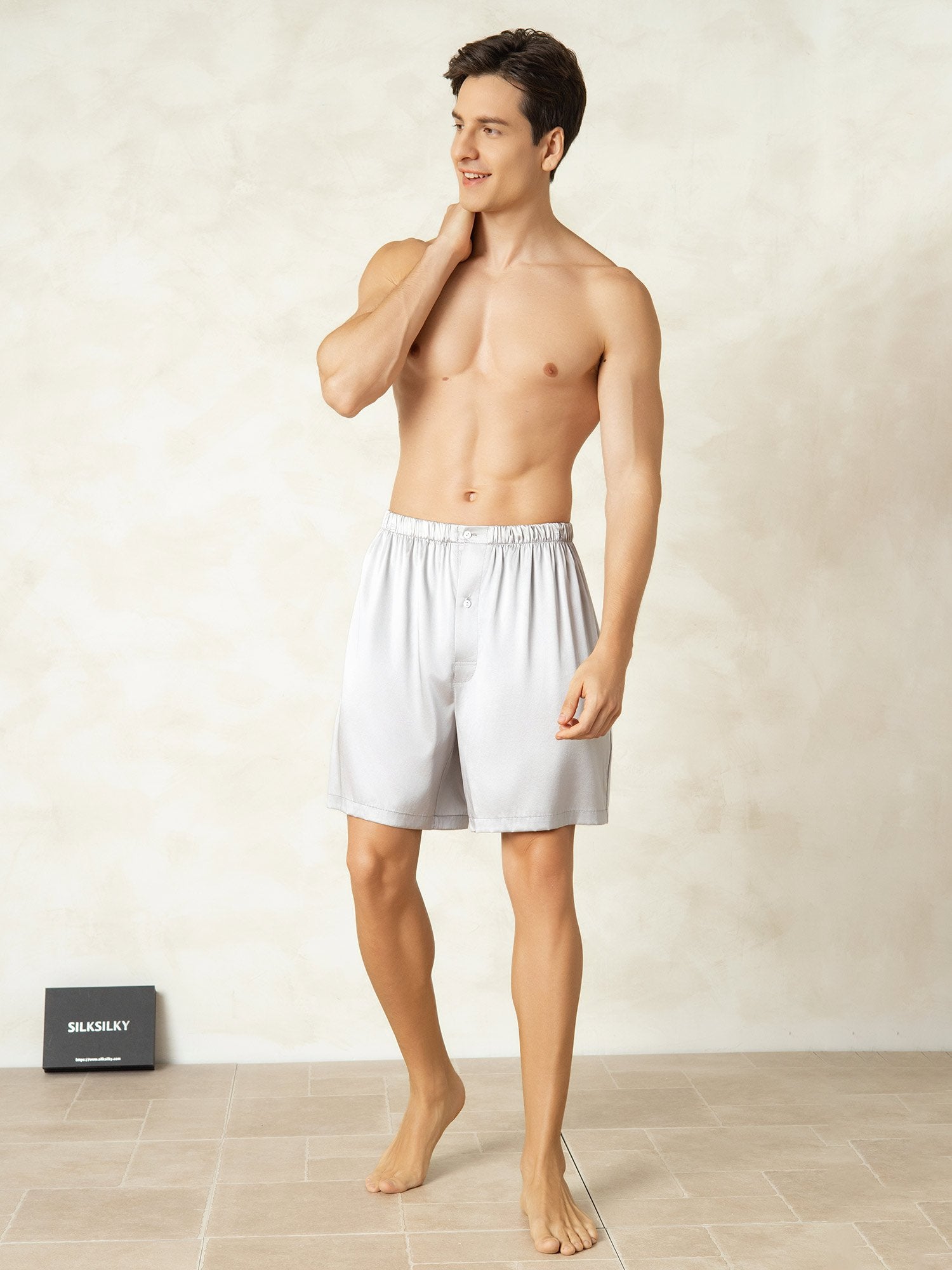[Silber] SilkSilky-DE Reine Seide Mens Sleep Bottoms 003