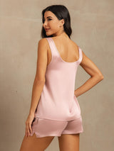 [Pfirsichhaut] SilkSilky-DE 19Momme Ärmellos Tiefer Rundhalsausschnitt Damen Pyjamas 002