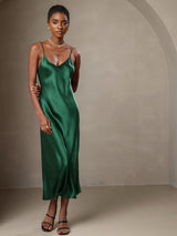 [Grün] SilkSilky-DE Sleeveless V Neck Kleider 001