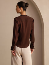 [Dunkle Schokolade] SilkSilky-DE Long Sleeve Tie Neck Damenblusen 002
