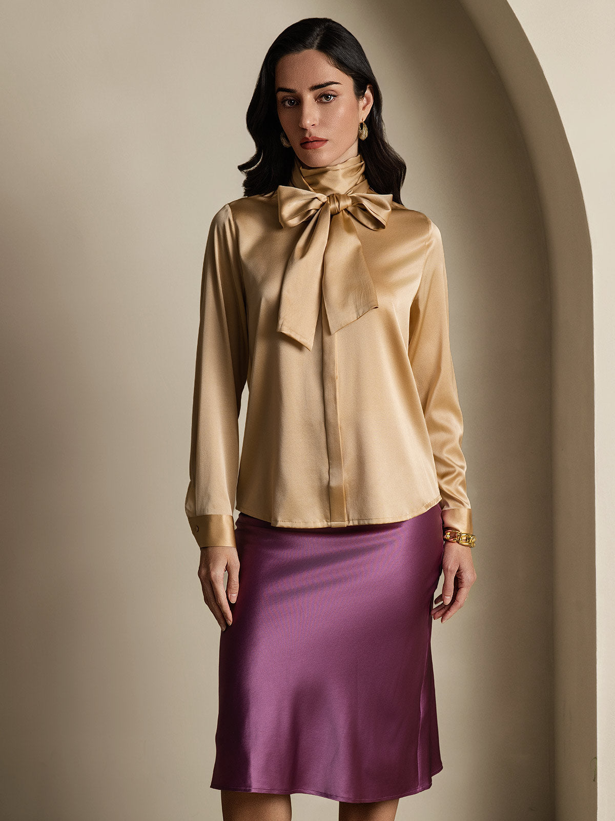 [Champagner] SilkSilky-DE 19Momme Seide Womens Shirt 001
