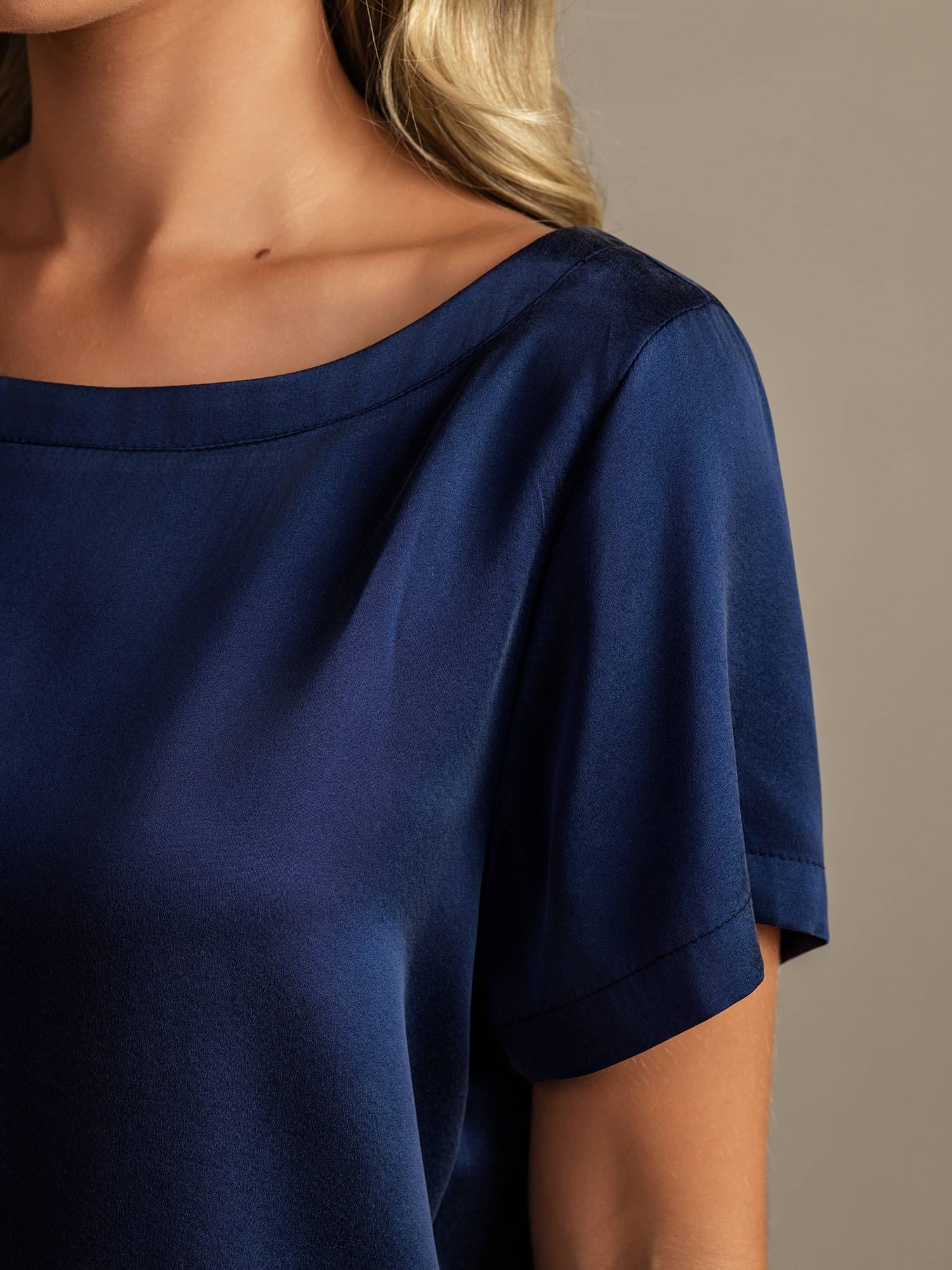 [Dunkelblau] SilkSilky-DE 19Momme Seide Womens Pajamas 004