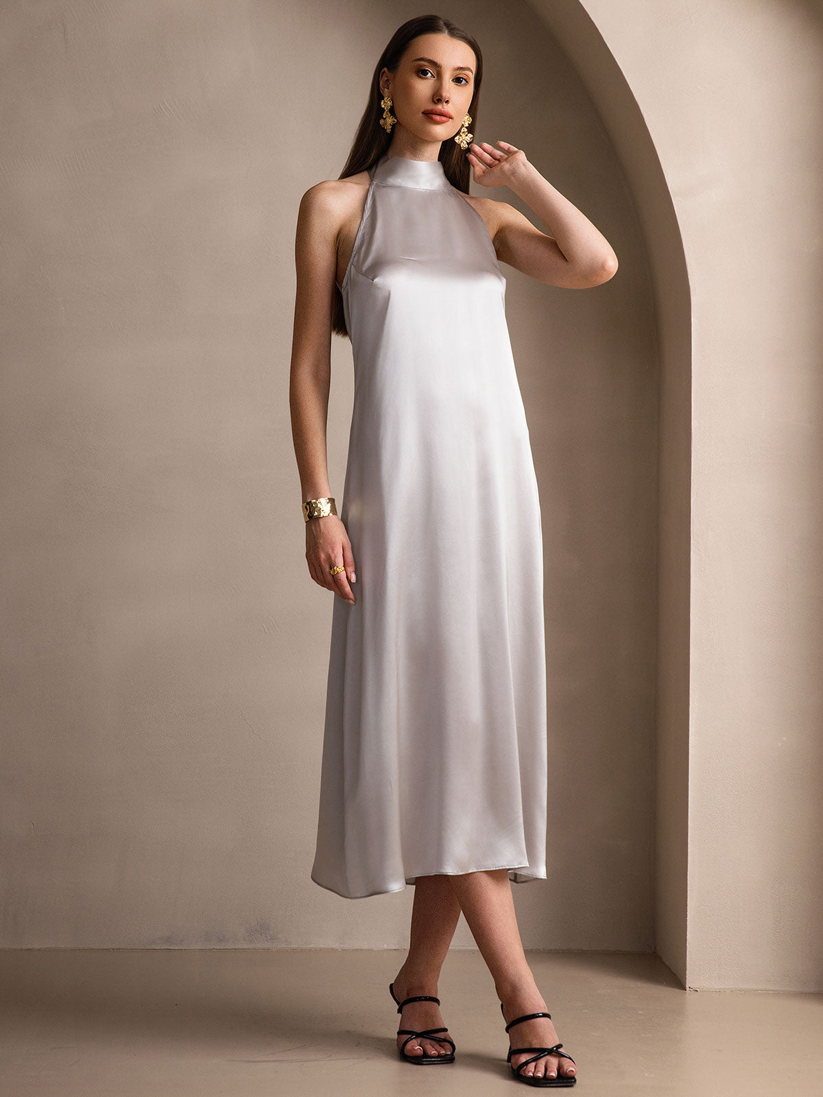 [Hellgrau] SilkSilky-DE 19Momme Seide Dress 001