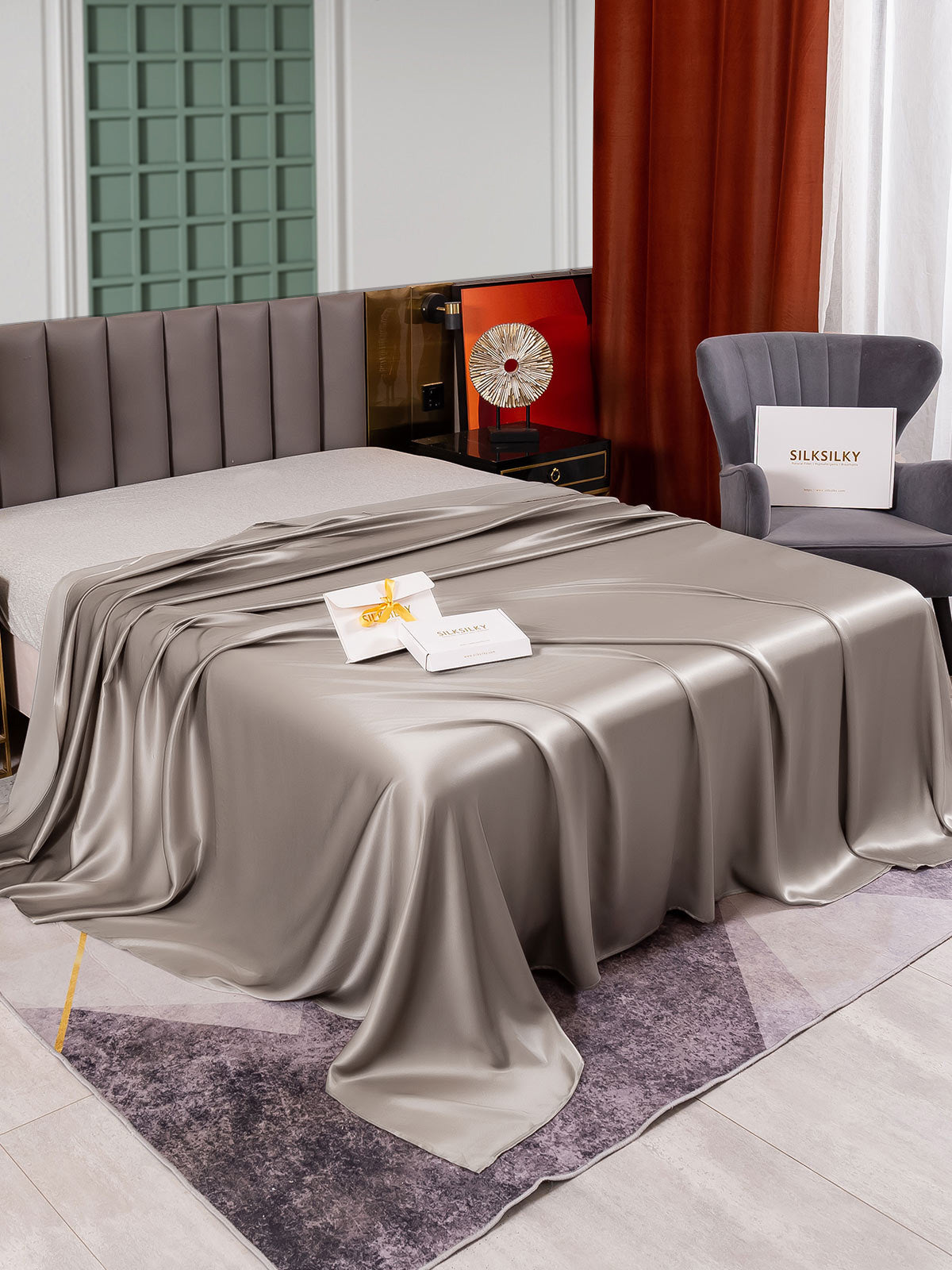 [Grau] SilkSilky-DE 25Momme Reine Seide Sheet 001