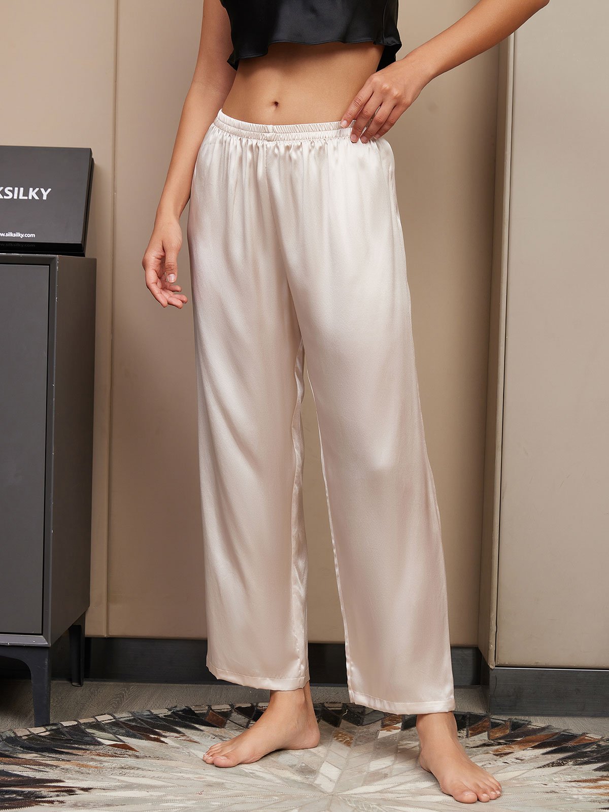 [Hellbeige] SilkSilky-DE Reine Seide Womens Sleep Bottoms 004