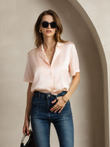[Rosa] SilkSilky-DE Short Sleeve Lapel Collar Damenhemd 006