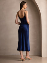 [Dunkelblau] SilkSilky-DE Sleeveless V Neck Kleider 002