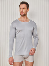 [Hellgrau] SilkSilky-DE Long Sleeve Round Neck Herren T-Shirt 001