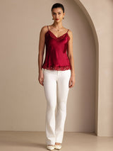 [Rotwein] SilkSilky-DE Spaghetti Strap V Neck Cami Top 005