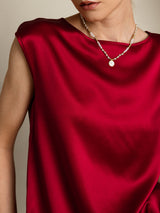 [Rotwein] SilkSilky-DE Cap Sleeve Round Neck T-Shirt 008