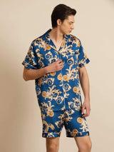 [Navy Drache] SilkSilky-DE Short Sleeve Notch-Kragen Herren Pyjamas 001
