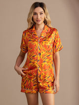 [Oranger Hund] SilkSilky-DE Short Sleeve Lapel Collar Damen Pyjamas 001