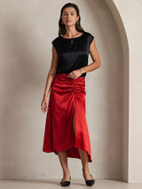 [Schwarz] SilkSilky-DE Cap Sleeve Round Neck T-Shirt 006