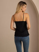 [Schwarz] SilkSilky-DE Spaghetti Strap V Neck Cami Top 002