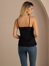 [Schwarz] SilkSilky-DE Spaghetti Strap V Neck Cami Top 002